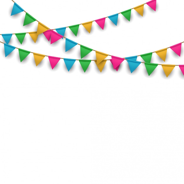 Vector carnival background with hanging flag garlands | Premium Vector