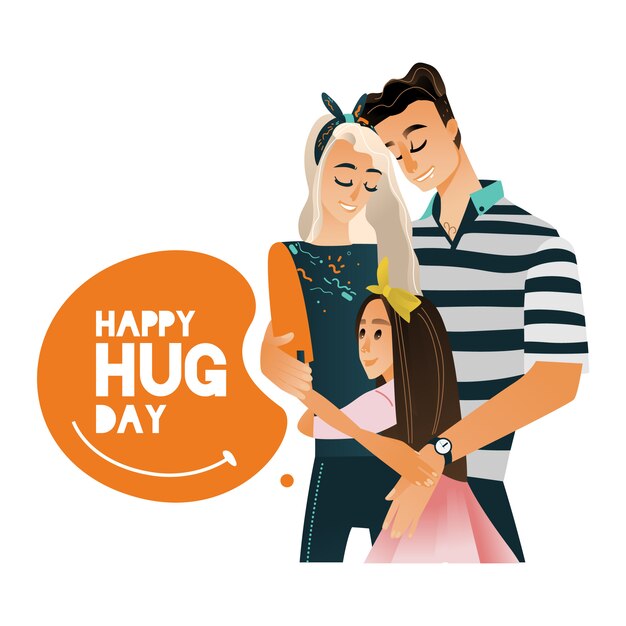 Vector cartoon big family character hugging winter Premium Vector