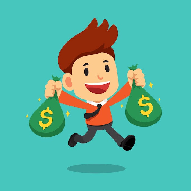 Premium Vector | Vector cartoon businessman holding money bags