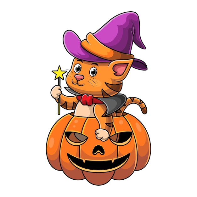 Premium Vector | Vector cartoon cat in pumpkin on halloween