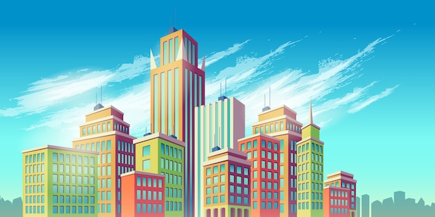 Free Vector Vector Cartoon Illustration Banner Urban Background With Modern Big City Buildings