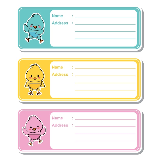 Premium Vector Vector Cartoon Illustration With Cute Baby Chicks On Colorful Background Suitable For Kid Address Label Design Address Tag And Printable Sticker Set