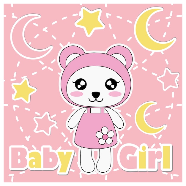 プレミアムベクター かわいいパンダの女の子 星 そして月に適したベビーシャワー子供tシャツグラフィックデザイン 背景と壁紙とベクトル漫画のイラスト