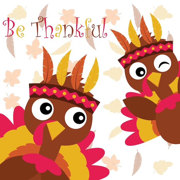 Vector cartoon illustration with cute turkey on maple leaves background ...