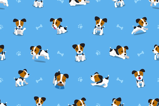 Premium Vector | Vector cartoon jack russell terrier dog seamless pattern