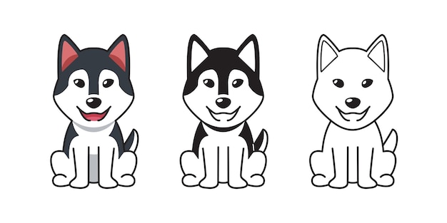 Premium Vector | Vector cartoon set of siberian husky dog for design.