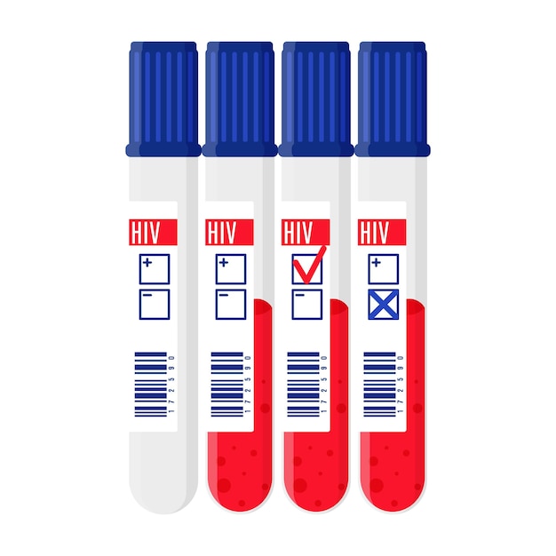 Premium Vector | Vector cartoon test tubes with blood testing for aids.