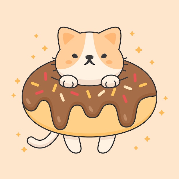 Premium Vector | Vector character of cute cat in a chocolate doughnut