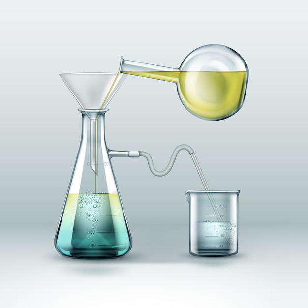 Free Vector Vector Chemical Reactions Research Is Done Using Glass Flasks Full Of Yellow Blue 6604