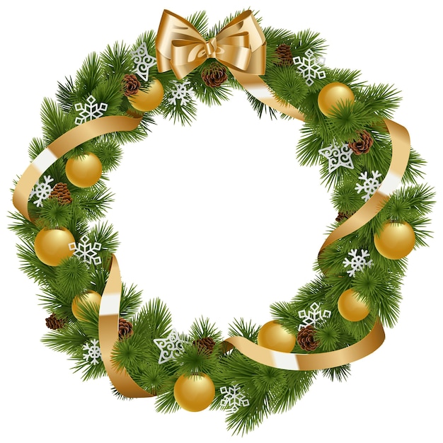 Premium Vector | Vector christmas wreath with golden decorations ...