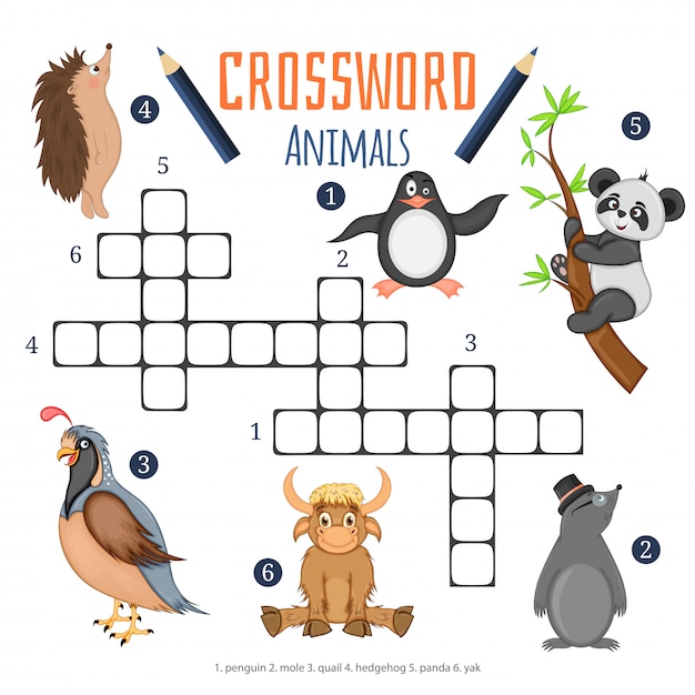 ベクトル色クロスワード 動物についての子供のための教育ゲーム プレミアムベクター