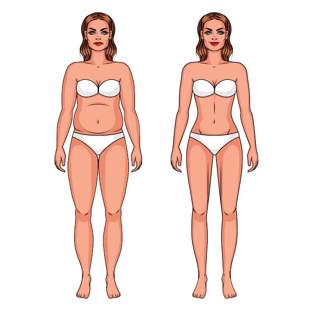 Premium Vector Vector Color Illustration Of A Overweight Girl And Slim Girl Girl In Underwear Isolated From Background