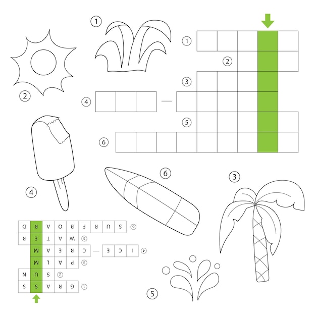 Premium Vector | Vector crossword for children. theme summer. summer ...