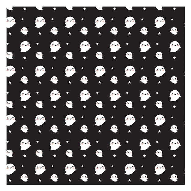 Premium Vector | Vector of cute ghost pattern on black background