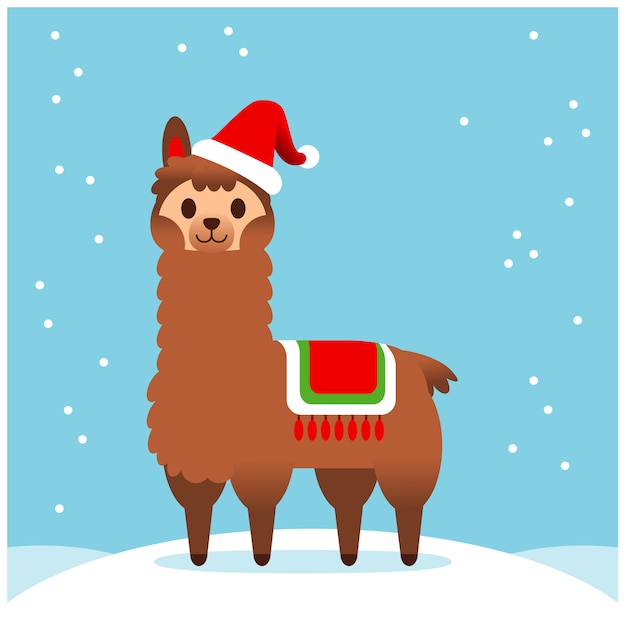 Vector cute llama, alpaca character, merry christmas card ...