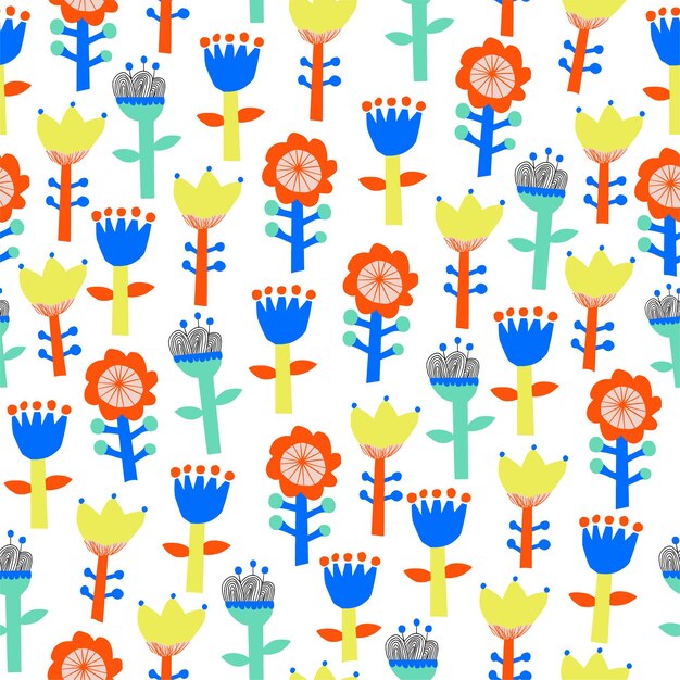 ベクトルかわいいスカンジナビアの花のイラストモチーフシームレスリピートパターン家の装飾キッチンプリント プレミアムベクター