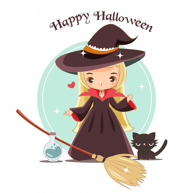 Premium Vector Vector Of Cute Witch With Halloween Concept
