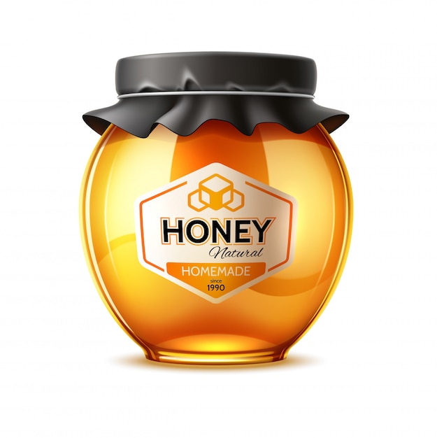 Download Premium Vector Vector Delicious Honey Ad Glass Jar With Lid