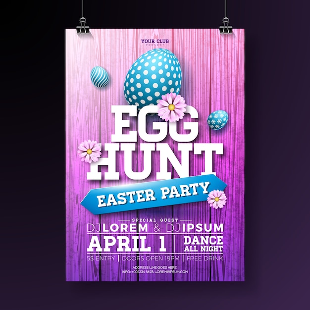 Premium Vector Vector egg hunt easter party flyer illustration with