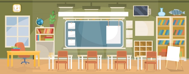 Vector flat illustration of an empty classroom in a school, university, college, institute Free Vector