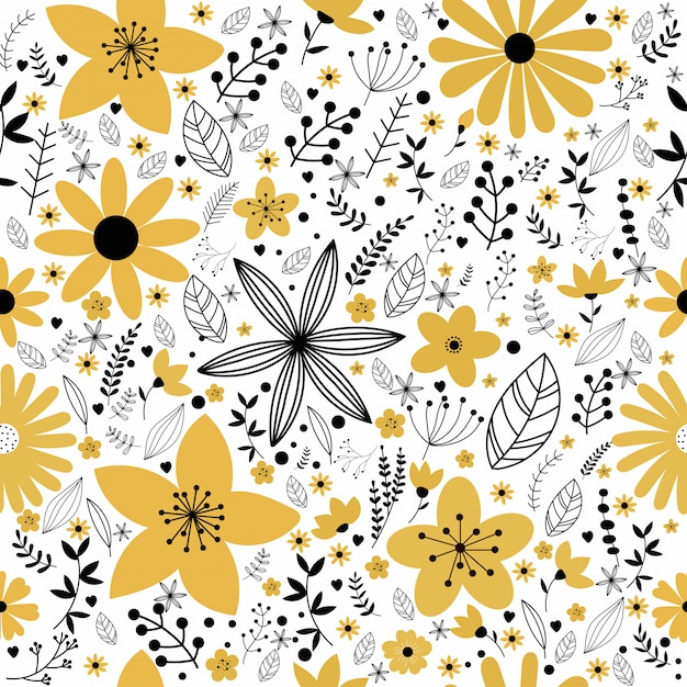 Download Vector floral pattern in doodle style | Premium Vector