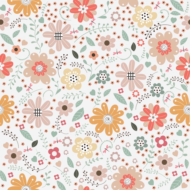 Download Vector floral pattern in doodle style | Premium Vector