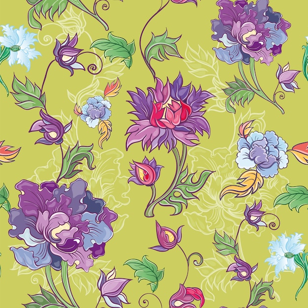 菊 牡丹 アスターとベクトル花柄 アジアのテーマ 花の色のパターン プレミアムベクター