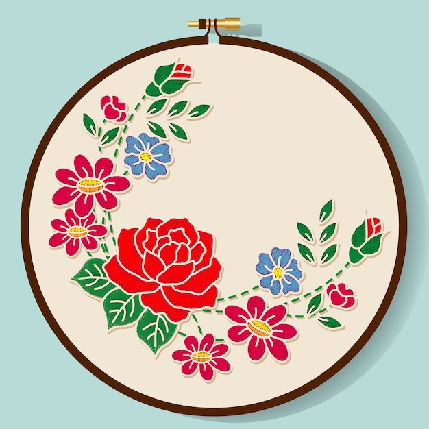 Vector flowers embroidery style | Premium Vector