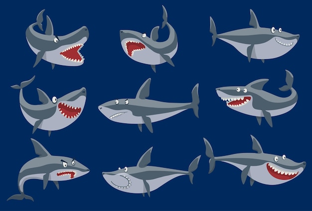 Premium Vector | Vector funny cartoon shark fish swimming imal sea ...