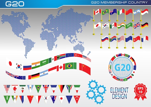 Premium Vector Vector G20 Illustration Country Flag Flags Of The World Flag Set G20 World Map 7851