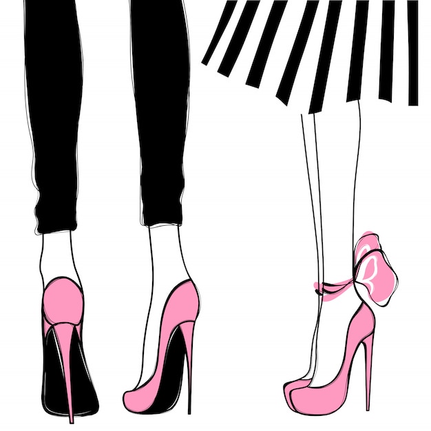 ハイヒールでベクトルの女の子 ファッションイラスト 女性の足 プレミアムベクター