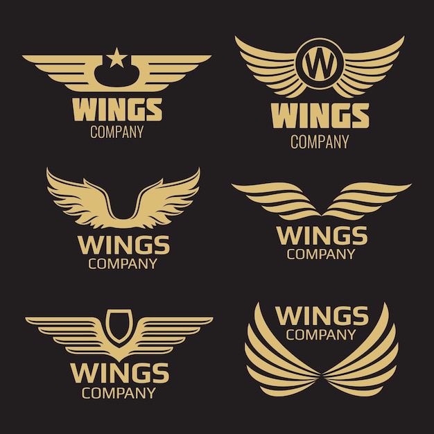 Vector golden wings logo on black backdrop | Premium Vector