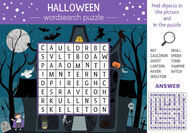 Premium Vector Vector halloween wordsearch puzzle for kids simple