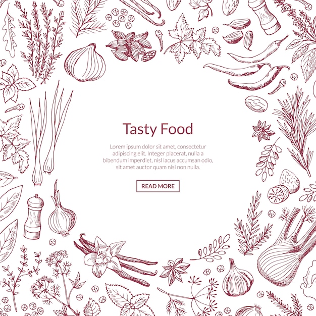 Download Free Vector Hand Drawn Herbs And Spices Frame Background With Text Use our free logo maker to create a logo and build your brand. Put your logo on business cards, promotional products, or your website for brand visibility.