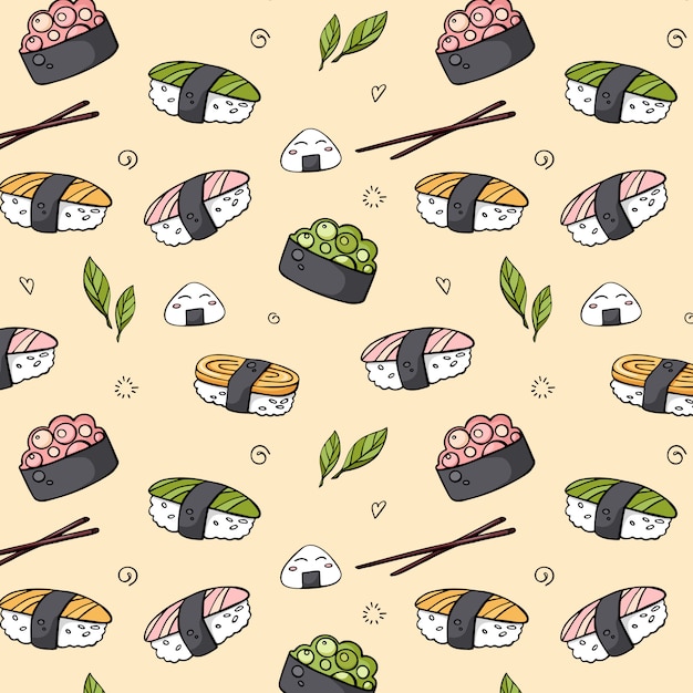 Premium Vector | Vector hand drawn seamless sushi pattern for print