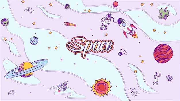 Vector hand drawn space design background with lettering. Premium Vector