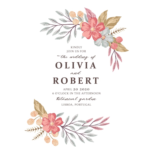 Download Vector hand drawn wedding floral invitation card design ...