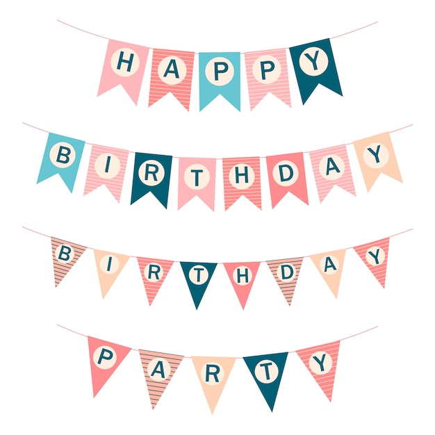 Vector happy birthday flags. printable template flags. happy birthday ...