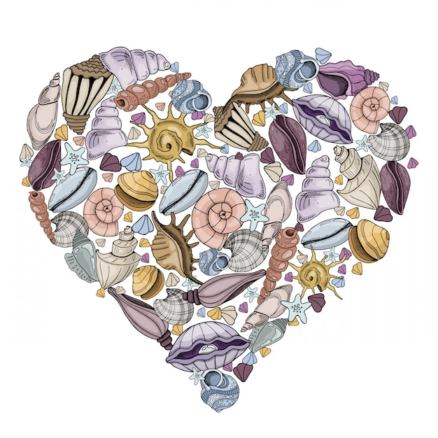 Vector heart frame with shells Premium Vector