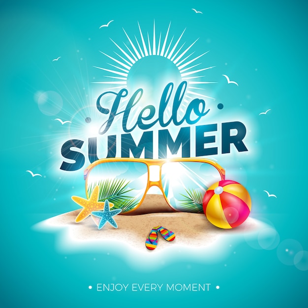 Vector Hello Summer Holiday Illustration With Typography Letter And ...