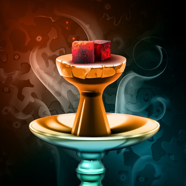 Free Vector Vector Hookah Hot Coals On Shisha Bowl With Steam On Colorful Background Close Up Front View