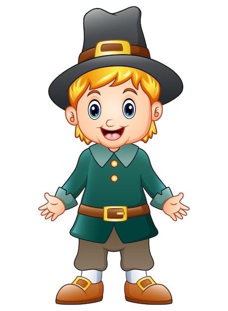 Premium Vector | Vector illustration of cartoon boy pilgrim