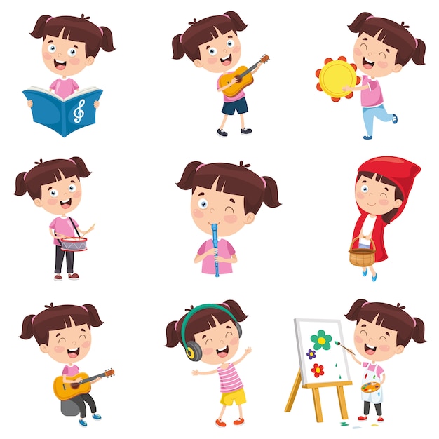 Vector illustration of cartoon girl doing various activities | Premium ...