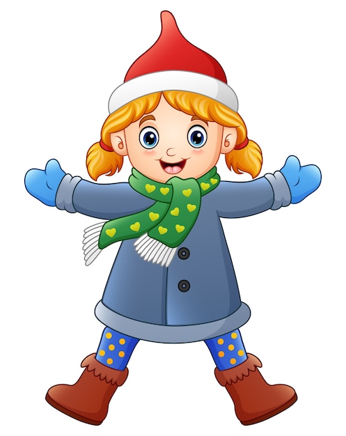 Premium Vector | Vector illustration of cartoon girl in winter clothes ...