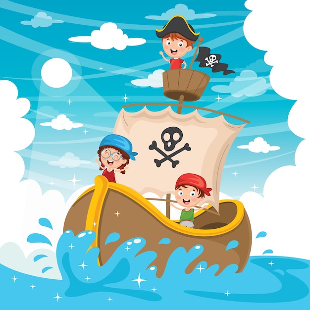 Premium Vector | Vector illustration of cartoon kids pirate ship