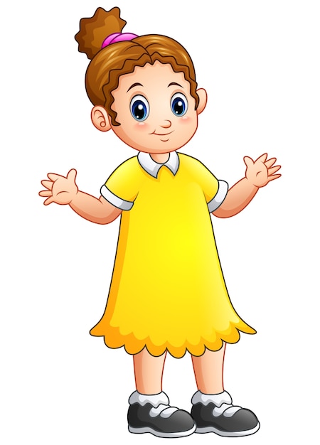 Premium Vector | Vector illustration of cartoon little girl in yellow dress