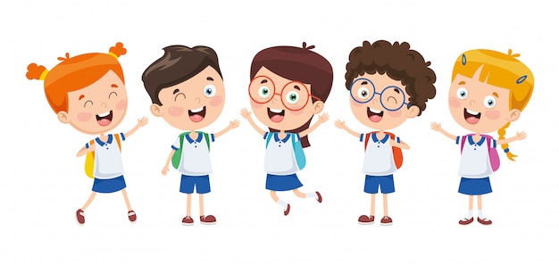 Vector illustration of cartoon students Premium Vector