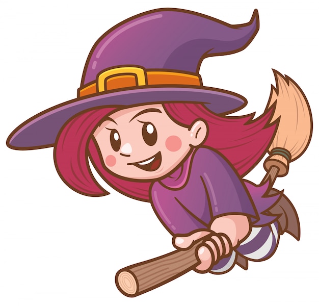 Premium Vector | Vector illustration of cartoon witch flying on broom