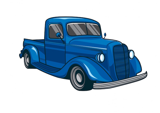 Premium Vector | Vector illustration of a classic blue truck car