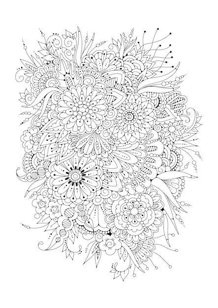 ベクトルイラスト ぬりえ 花の白黒の背景 プレミアムベクター